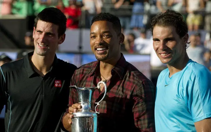 24 de noviembre de 2013. Will posa durante la exhibición de tenis que dieron Novak Djokovic y Rafael Nadal. Foto AFP