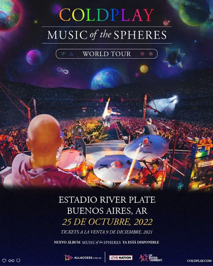 Coldplay tocará en River Plate el 25 de octubre de 2022. Foto Prensa DF Entertainment