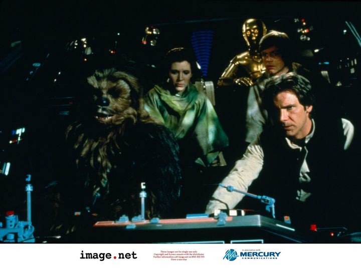 La pandilla original. Chewbacca, princesa Leia, Luke, Han y C-3PO.