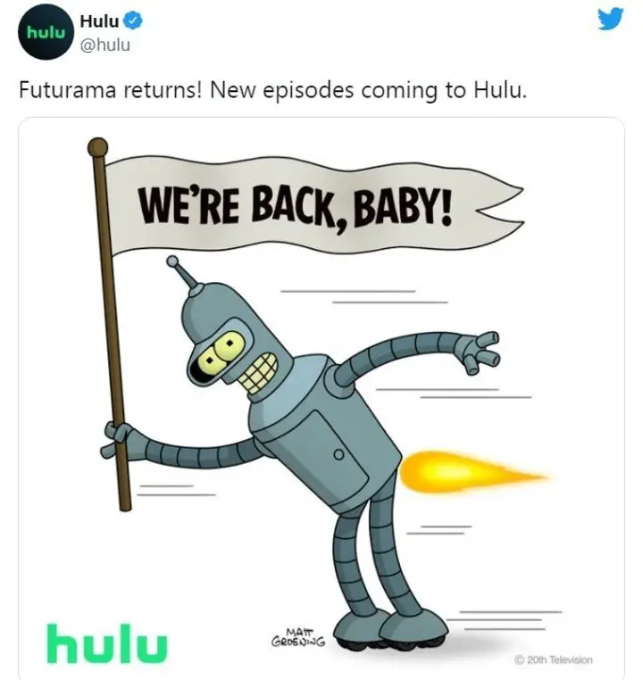 "Estamos de vuelta", dice Bender, de Futurama.