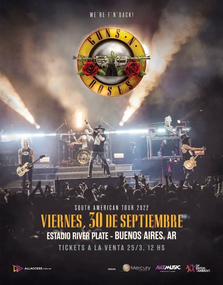 El afiche con el anuncio de la visita de Guns N'Roses en septiembre.
