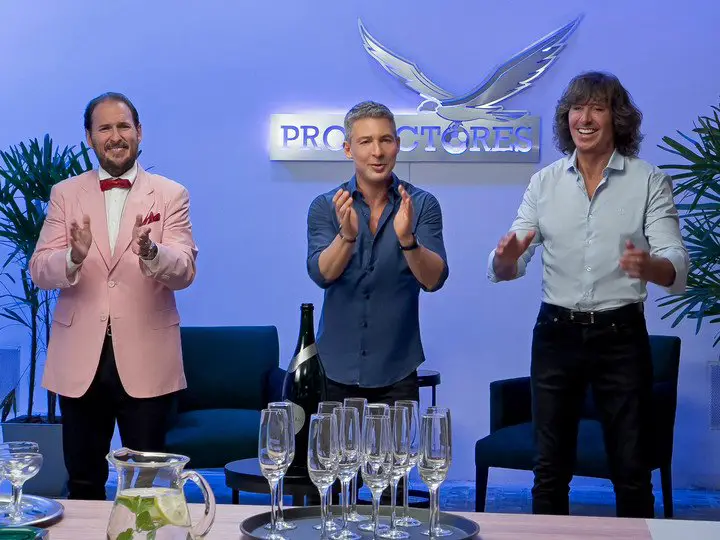 Andrés Parra, Adrián Suar y Gustavo Bermúdez en el lanzamiento de "Los Protectores".