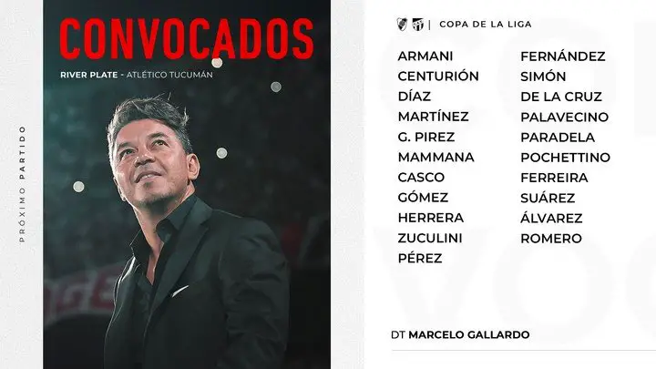 La lista de concentrados de River ante Atlético Tucumán.