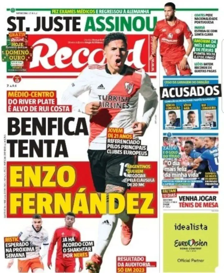 La primera tapa de los portugueses asegurando un interés de Benfica en Enzo.