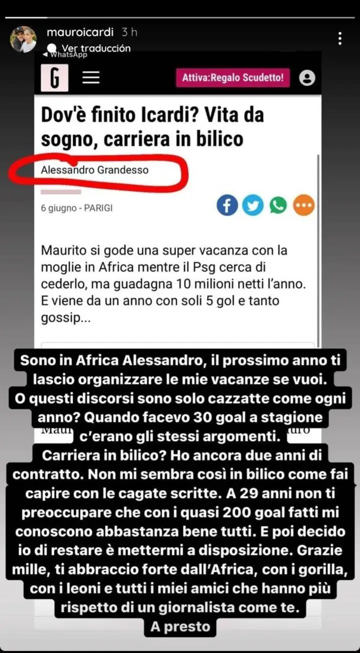 Icardi le respondió a un periodista italiano.
