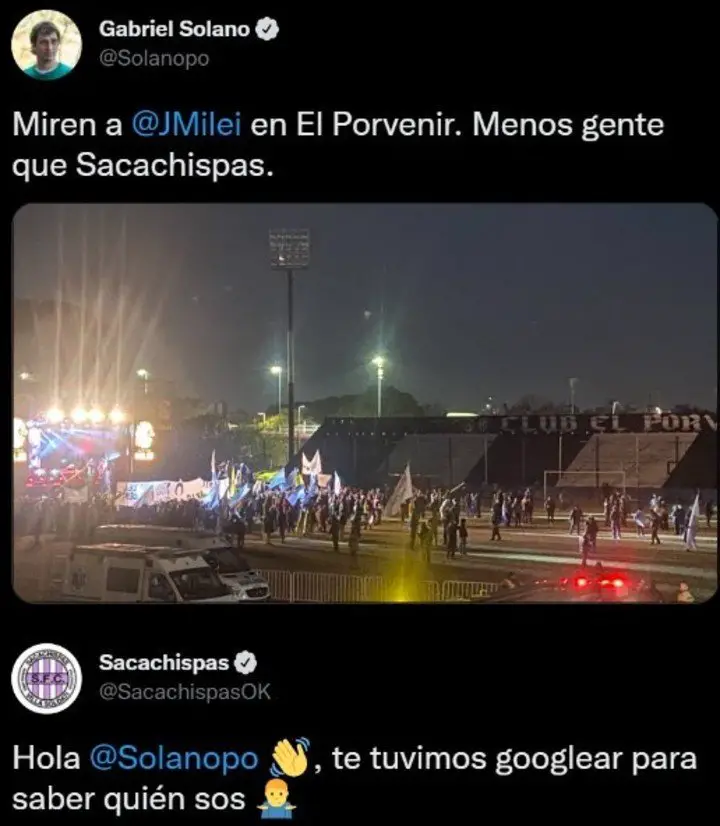 La picante respuesta de Sacachispas a un dirigente de la izquierda por el acto de Javier Milei.