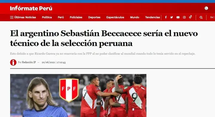 La prensa peruana tiró la posibilidad de que Becca vaya a Perú.