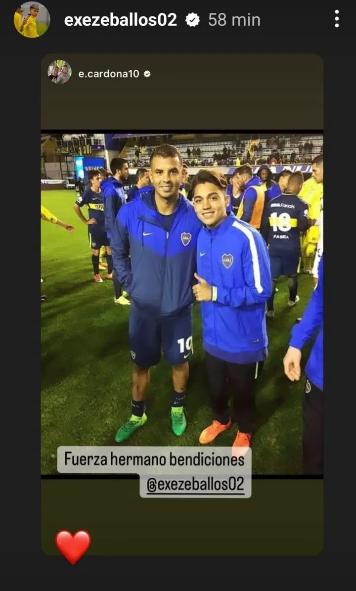 El apoyo de Cardona a Zeballos que replicó el delantero de Boca.