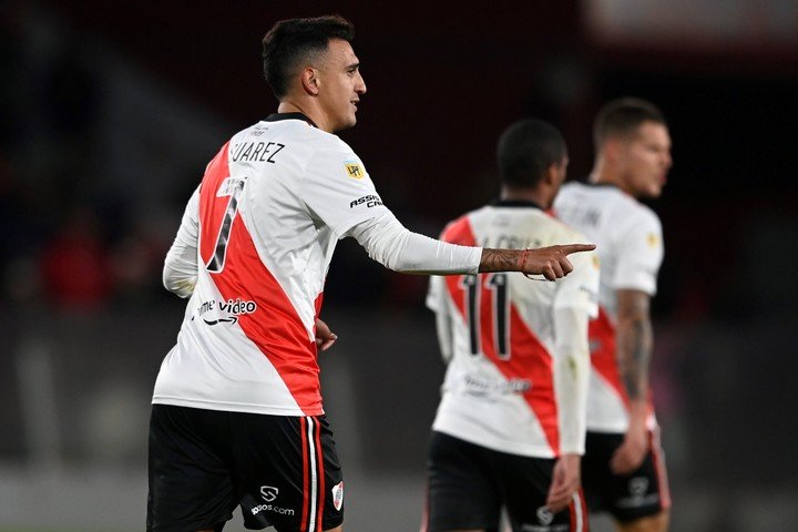El festejo de Matías Suárez contra Independiente . Foto: Diego Haliasz / prensa River