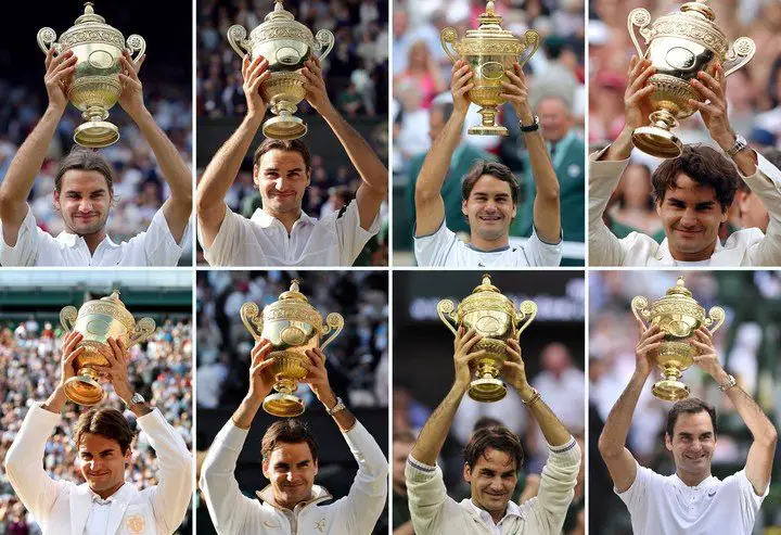 Los ocho títulos de Federer en Wimbledon.