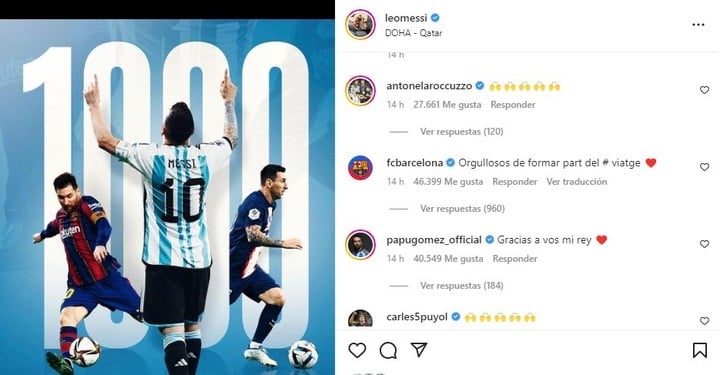 El posteo de Messi por sus 1000 partidos.