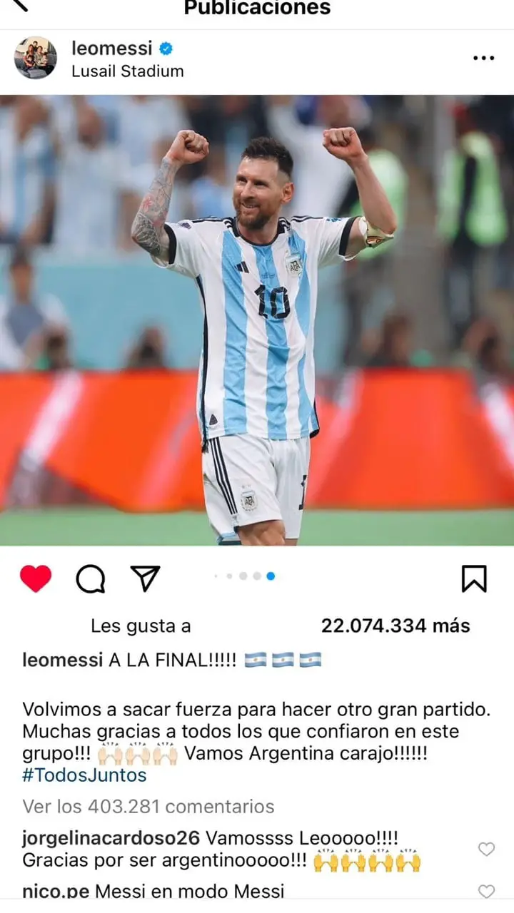El posteo de Messi en Instagram