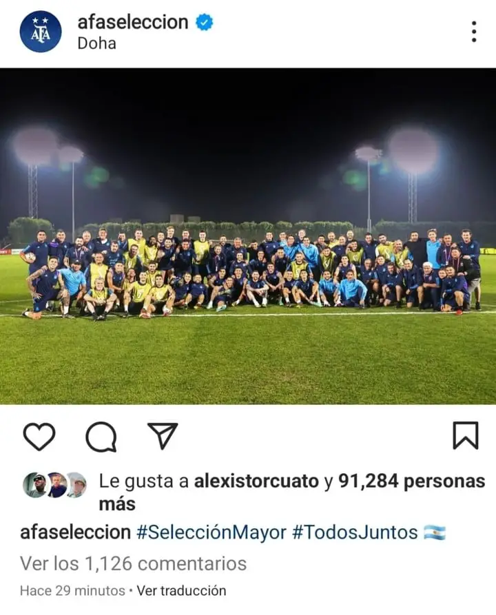 El posteo de la AFA con la fotos de toda la delegación de la Selección.