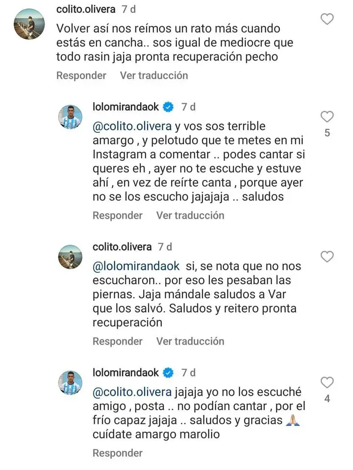 El cruce entre Lolo Miranda y un hincha de Independiente.