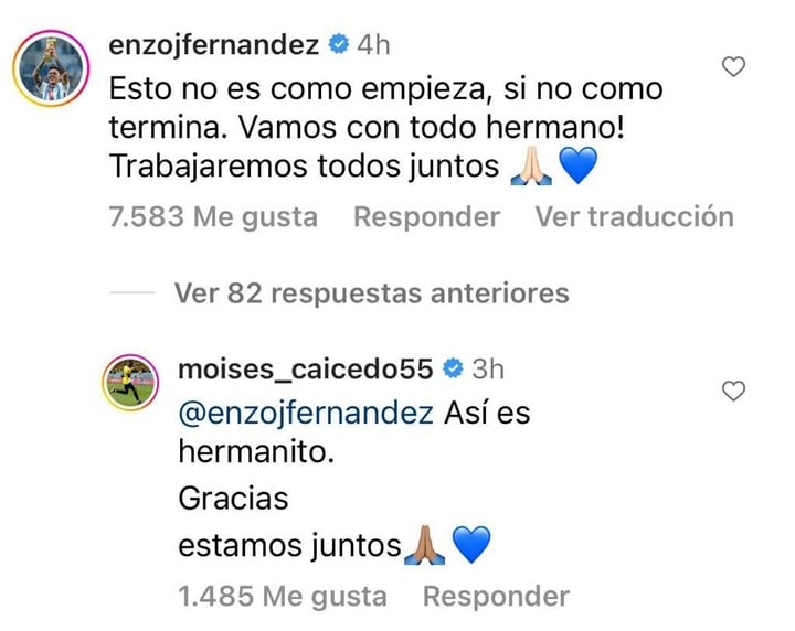 El ida y vuelta de Moisés Caicedo y Enzo Fernández en redes.