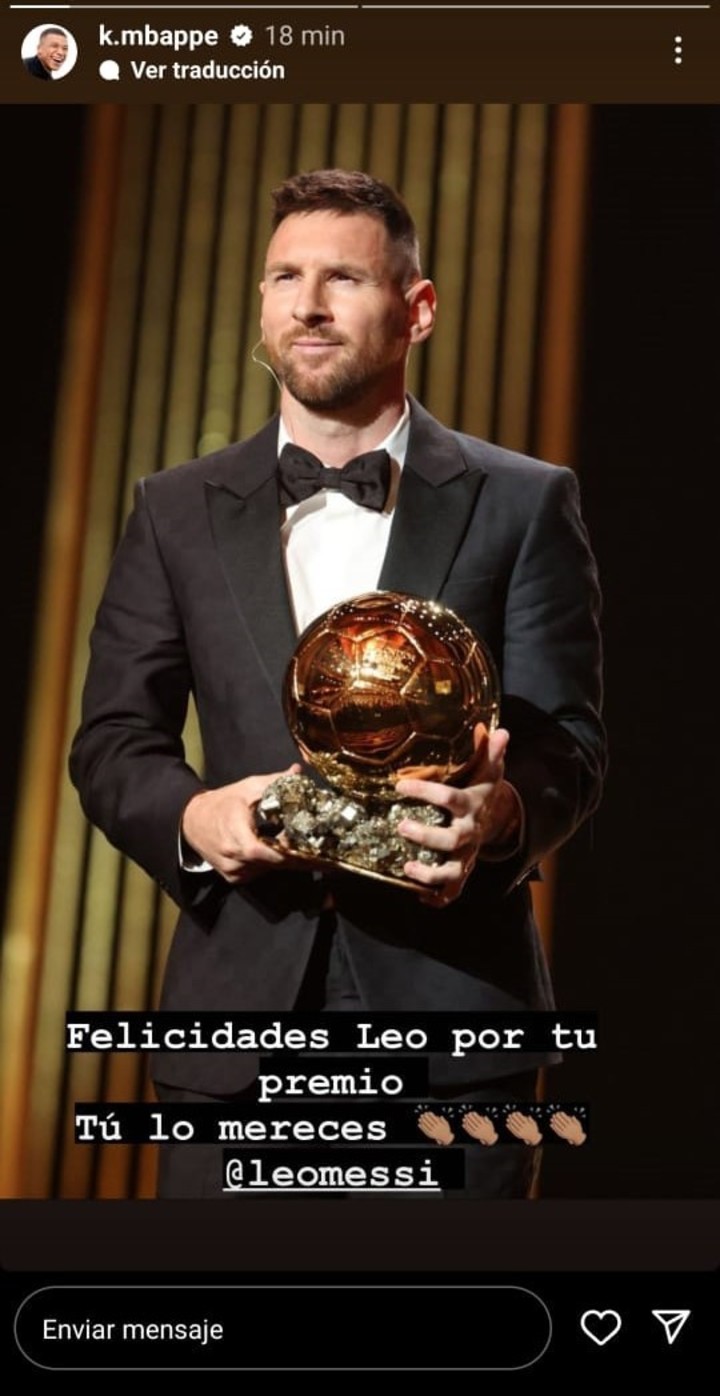 El mensaje de Mbappé para Messi por el Balón de Oro 2023.